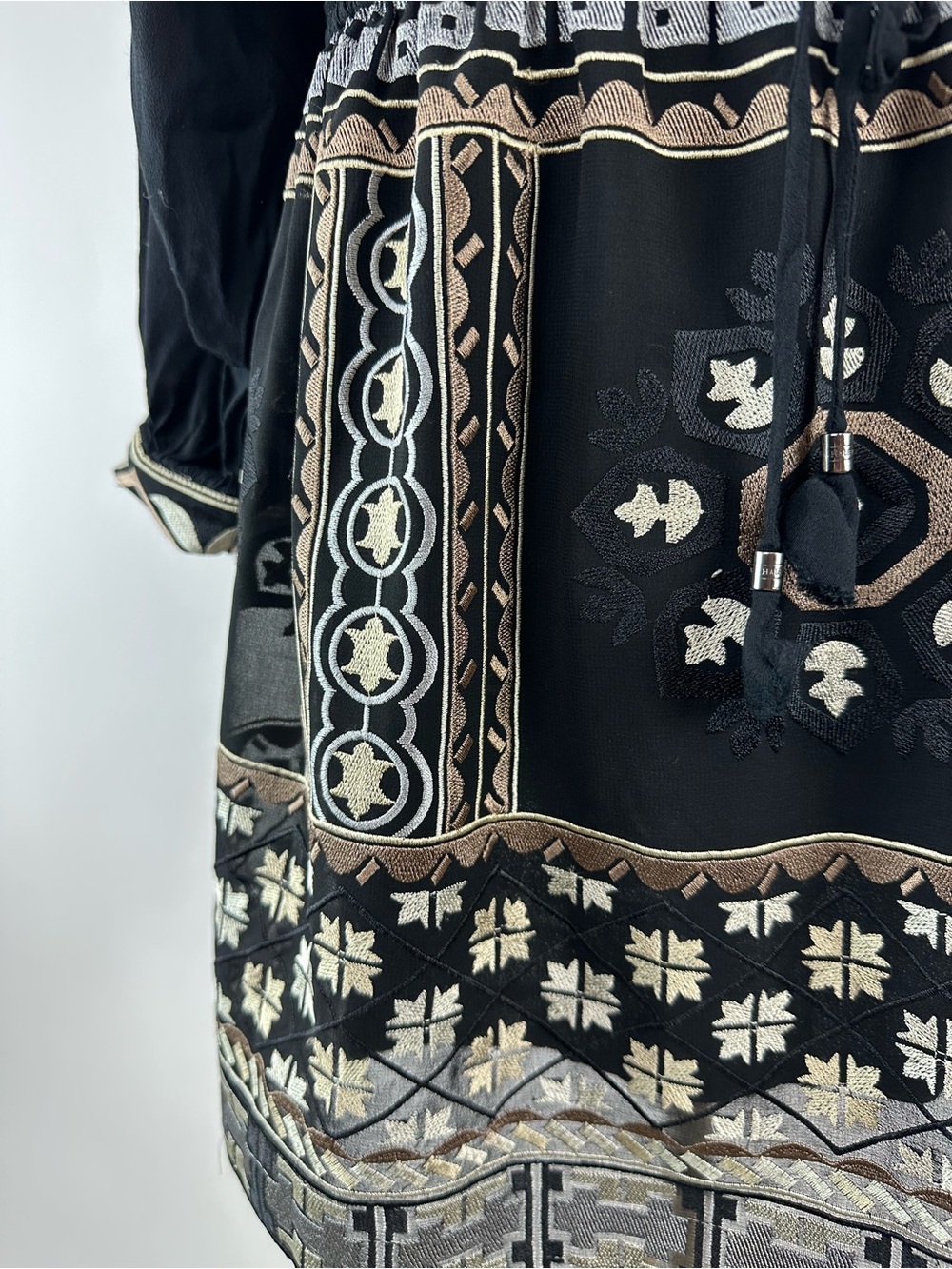 Hale Bob Boho Embroidered Black Dress Small - Picture 4 of 8